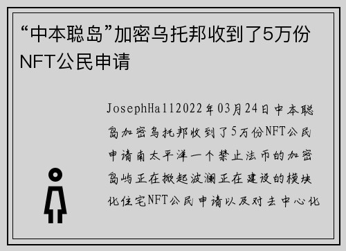 “中本聪岛”加密乌托邦收到了5万份NFT公民申请 